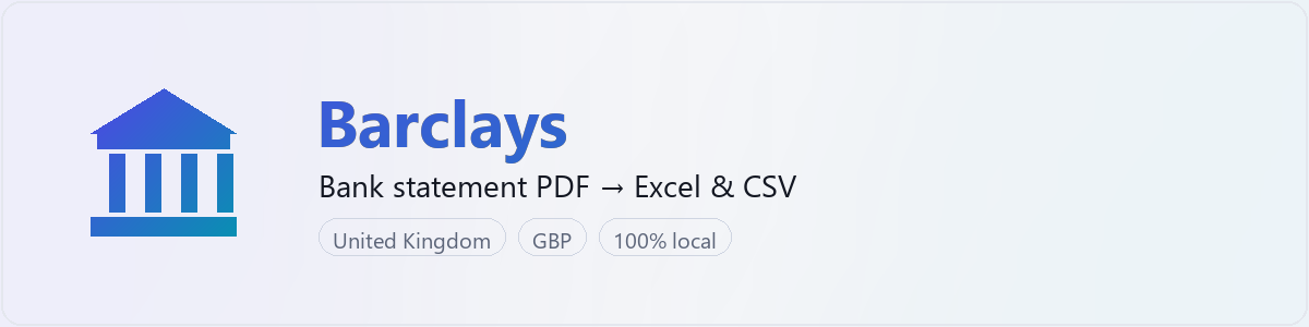Barclays bank statement to Excel and CSV converter — BankStmtConvert (independent tool, not affiliated with Barclays)