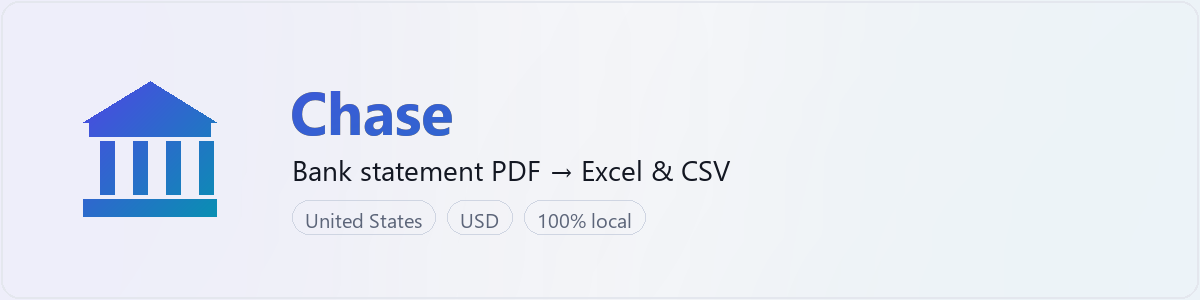 Chase bank statement to Excel and CSV converter — BankStmtConvert (independent tool, not affiliated with Chase)