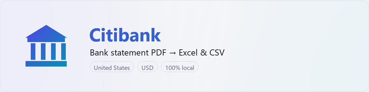 Citibank bank statement to Excel and CSV converter — BankStmtConvert (independent tool, not affiliated with Citibank)