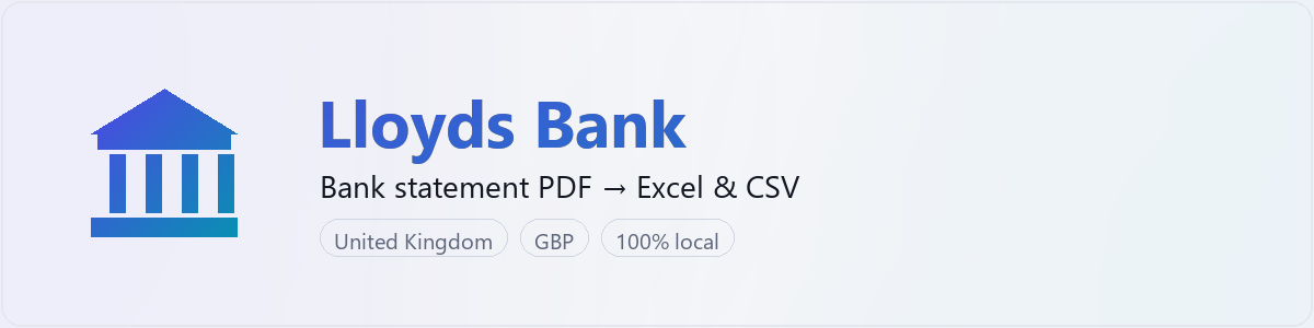 Lloyds Bank bank statement to Excel and CSV converter — BankStmtConvert (independent tool, not affiliated with Lloyds Bank)