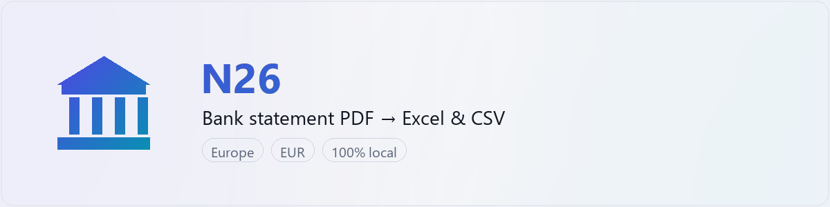 N26 bank statement to Excel and CSV converter — BankStmtConvert (independent tool, not affiliated with N26)