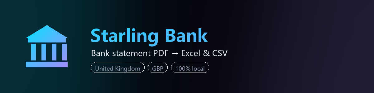 Starling Bank bank statement to Excel and CSV converter — BankStmtConvert (independent tool, not affiliated with Starling Bank)